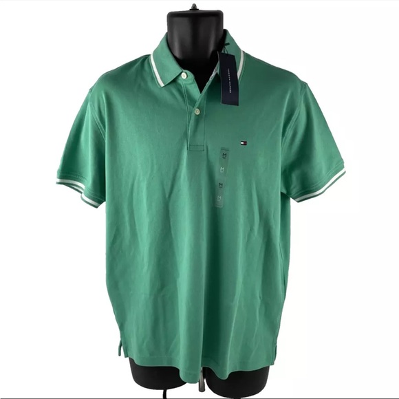 New Mens Tommy Hilfiger Short Sleeve Polo Shirt Sz M NWT Green - Picture 1 of 8